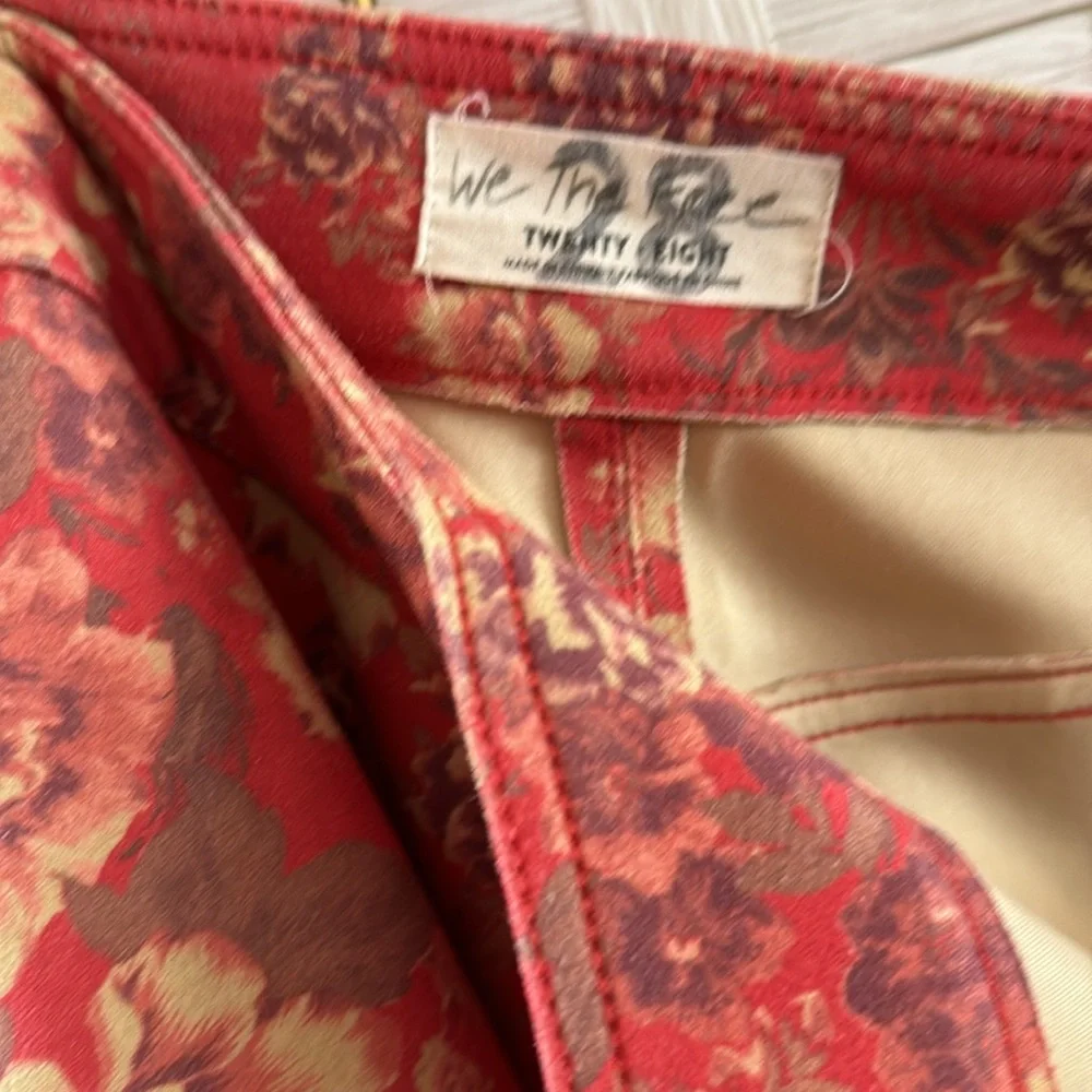 Free People Red Floral Boot Cut Pants